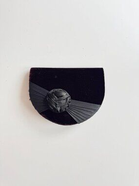 Vintage EATON Dark Burgundy Black Velvet Satin Rosette Crossbody Purse Bag